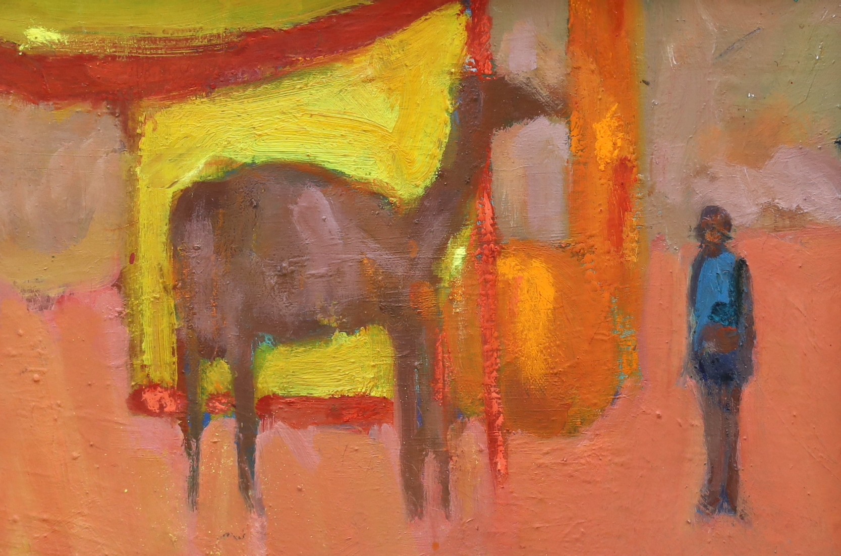 Paul Bassingthwaighte (b.1963), oil on canvas, Figure standing beside a camel, 21 x 31cm
